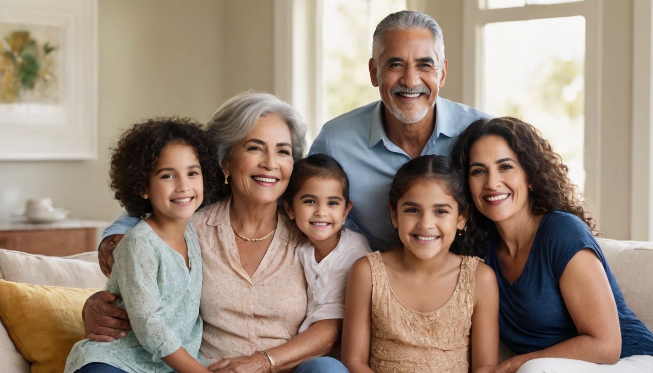 Warm multigenerational family together at home, representing health, life and final expense insurance coverage